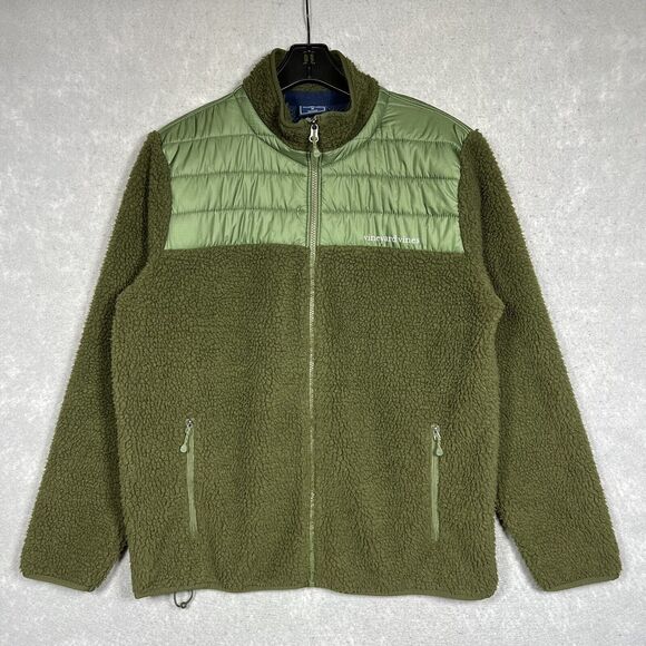 Vineyard Vines Sherpa Jacket Men’s Medium Green Full ZIP Lined - Picture 1 of 11